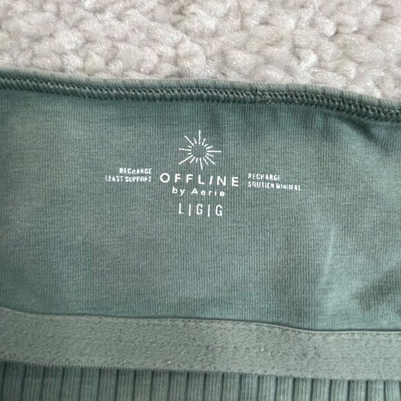 Aerie Offline Recharge Ribbed Sports bra Washed Out Green - Picture 3 of 6